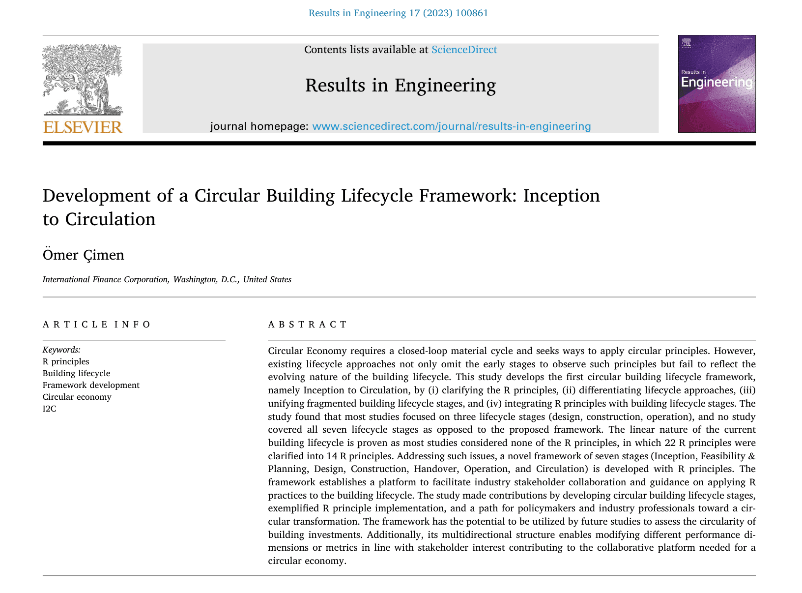 Development of a Circular Building Lifecycle Framework